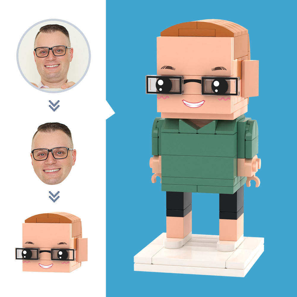 Customized Head Green T-shirt Figures Small Particle Block Toy Customizable Brick Art Gifts - MyCustomBrickheadz