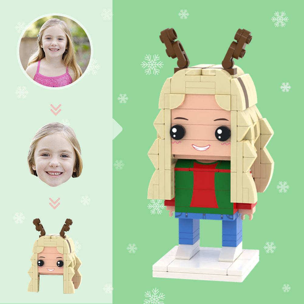 Christmas Gifts Custom Head Brick Figures Personalized Girl with Antlers Brick Figures Small Particle Block Toy - MyCustomBrickheadz