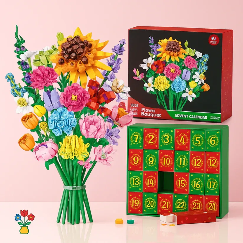 Flower Bouquet Advent Calendar Building Blocks – Christmas Countdown Blind Box - MyCustomBrickFigures