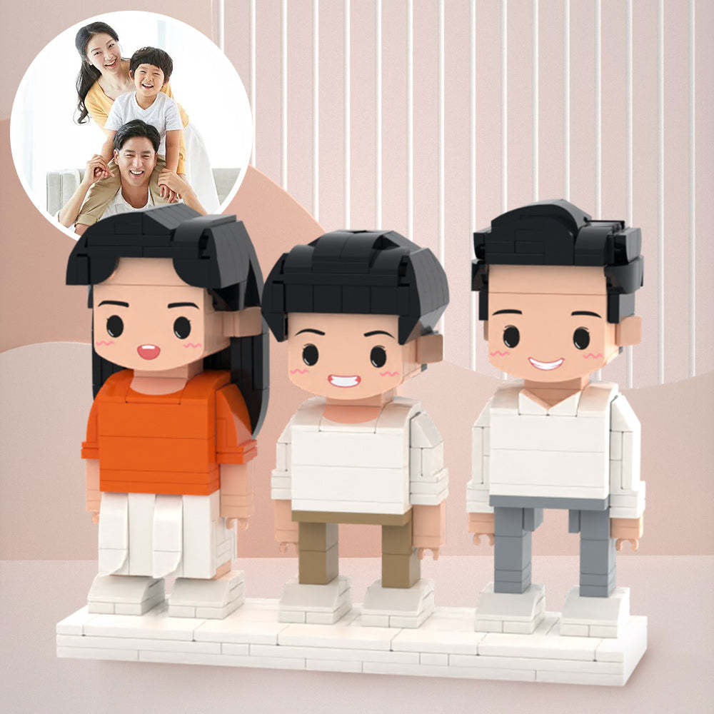 Custom Brick Family Portrait 3 People Full Custom Brick Figures Custom Brick Figures Small Particle Block Toys - MyCustomBrickheadz