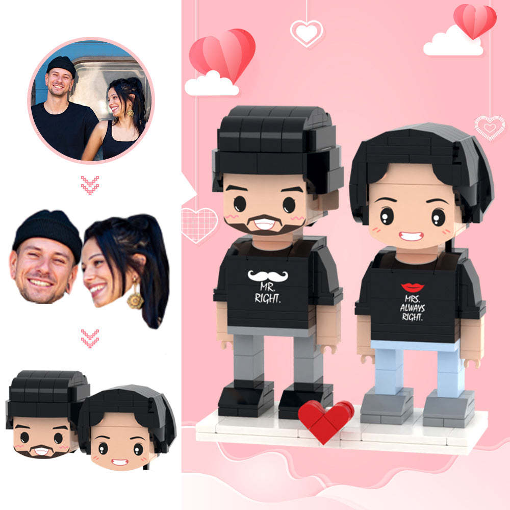 Valentine's Day Gifts Custom Head 2 People Cute Brick Figures Wife is Always Right Brick Figures - MyCustomBrickheadz