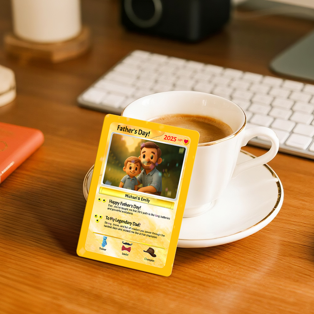 Personalized Father Tie Poke Card Retro Cartoon-Inspired Mini Gift for Dad Photo Text Poke Card - MyCustomBrickFigures