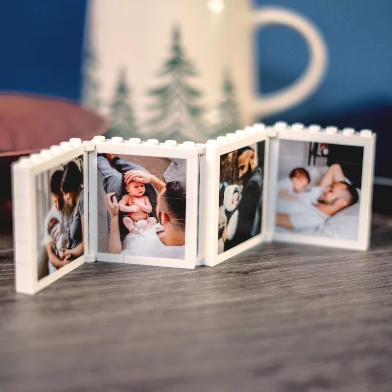 Personalised Fold-Out Daddy & Me Brick Photo Block Gift Mini Photo Album Keepsake Gift for Dad, Puzzle, Him, Dad, Fathers Day, Grandad
