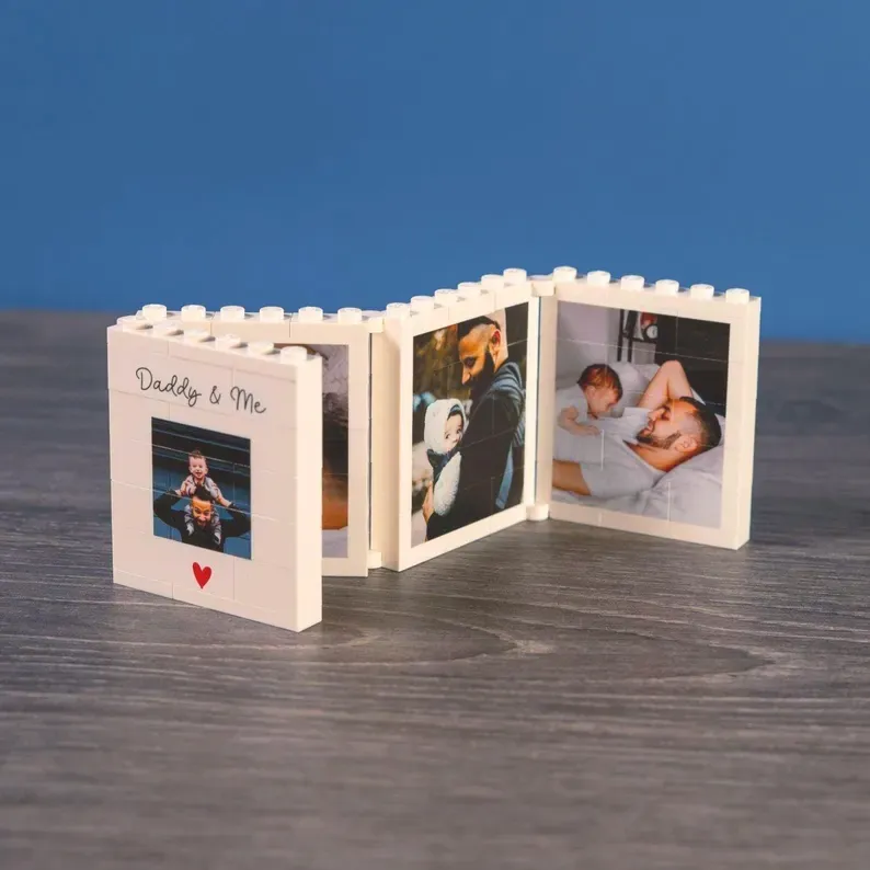 Personalised Fold-Out Daddy & Me Brick Photo Block Gift Mini Photo Album Keepsake Gift for Dad, Puzzle, Him, Dad, Fathers Day, Grandad
