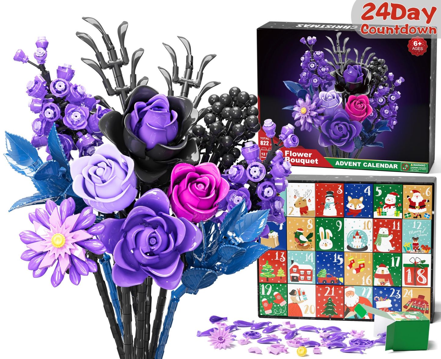 Flower Bouquet Advent Calendar Building Blocks – Christmas Countdown Blind Box - MyCustomBrickFigures
