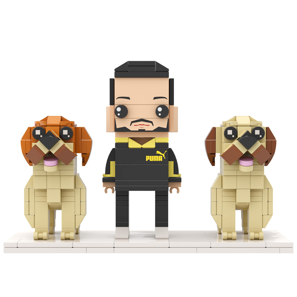 個性化單人全身人物與狗和貓寵物家庭禮物 - MyCustomBrickFigures
