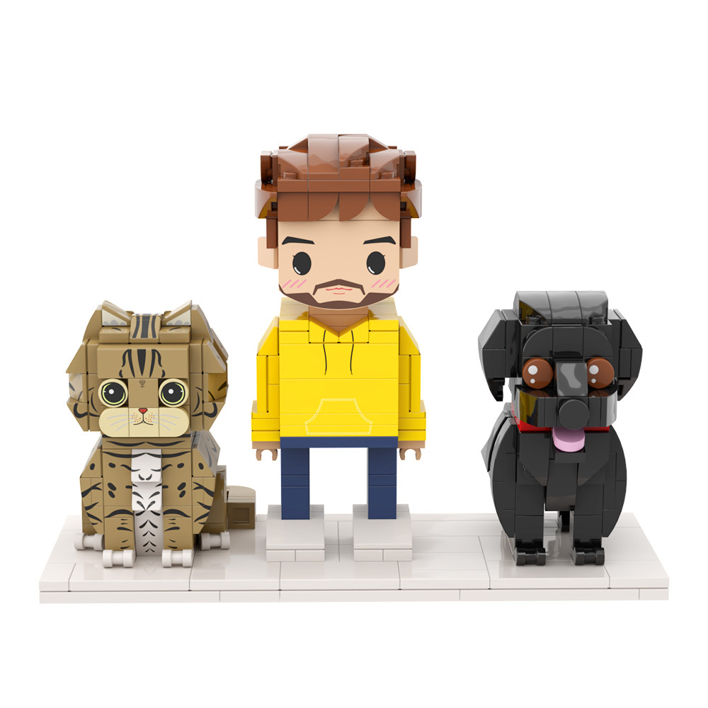 個性化單人全身人物與狗和貓寵物家庭禮物 - MyCustomBrickFigures