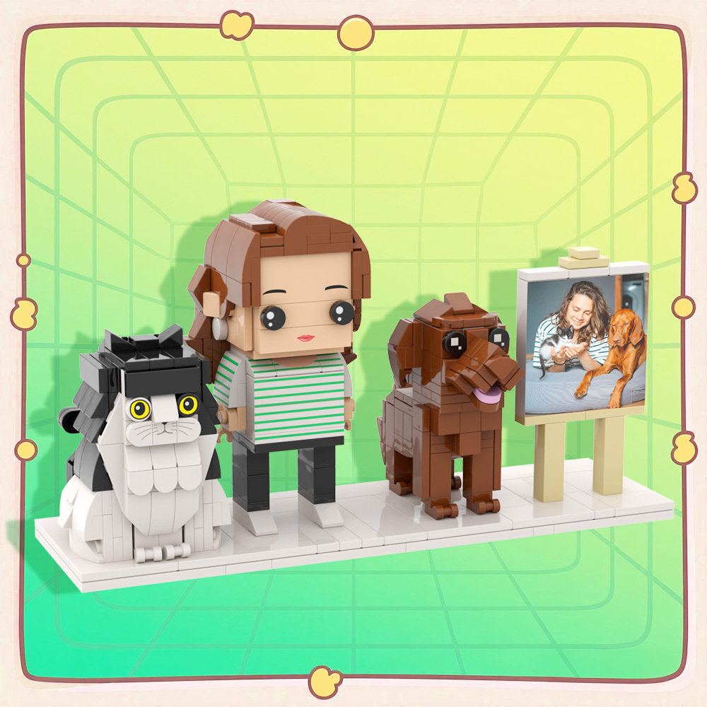個性化單人全身人物與狗和貓寵物家庭禮物 - MyCustomBrickFigures