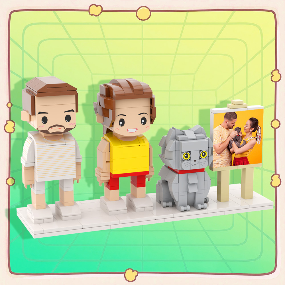 個性化單人全身人物與狗和貓寵物家庭禮物 - MyCustomBrickFigures