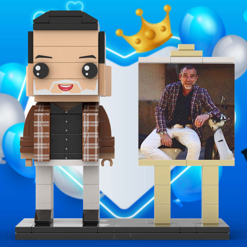全身可訂製 1 人酷爸爸經典格子襯衫訂製積木帶框架人偶小顆粒積木玩具 Brick Me 人偶適合父親節 - MyCustomBrickheadz