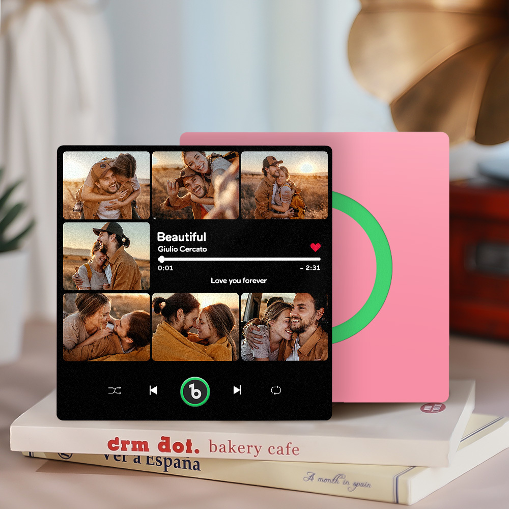 客製化音樂和多張照片冰箱貼個人化照片歌曲磁鐵可播放音樂週年紀念禮物 - MyCustomBrickFigures