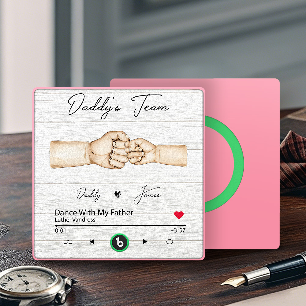 客製化音樂冰箱貼個人化爸爸和孩子在一起我們是一個團隊家庭歌曲磁鐵可以播放歌曲送給爸爸的父親節禮物 - MyCustomBrickFigures