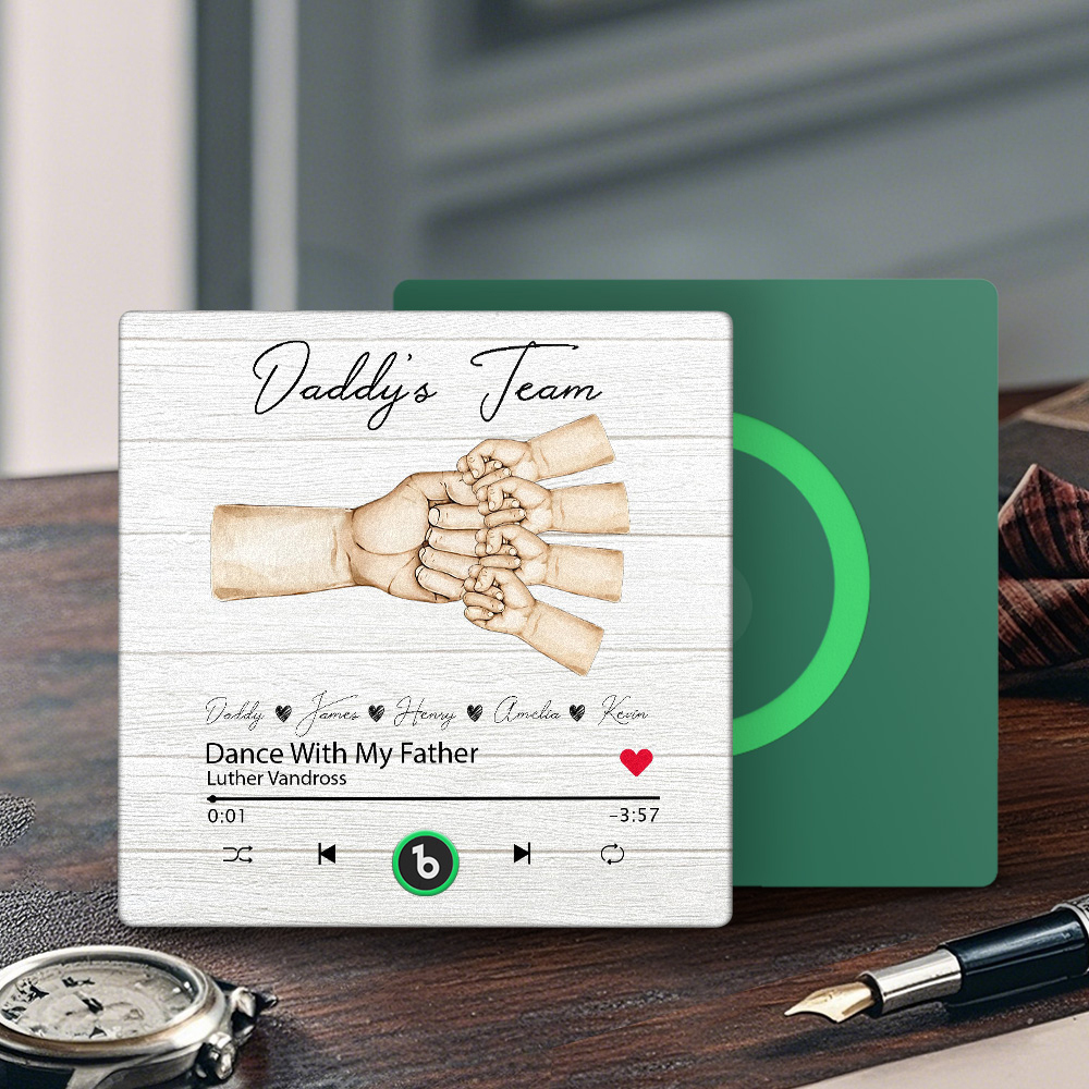 客製化音樂冰箱貼個人化爸爸和孩子在一起我們是一個團隊家庭歌曲磁鐵可以播放歌曲送給爸爸的父親節禮物 - MyCustomBrickFigures