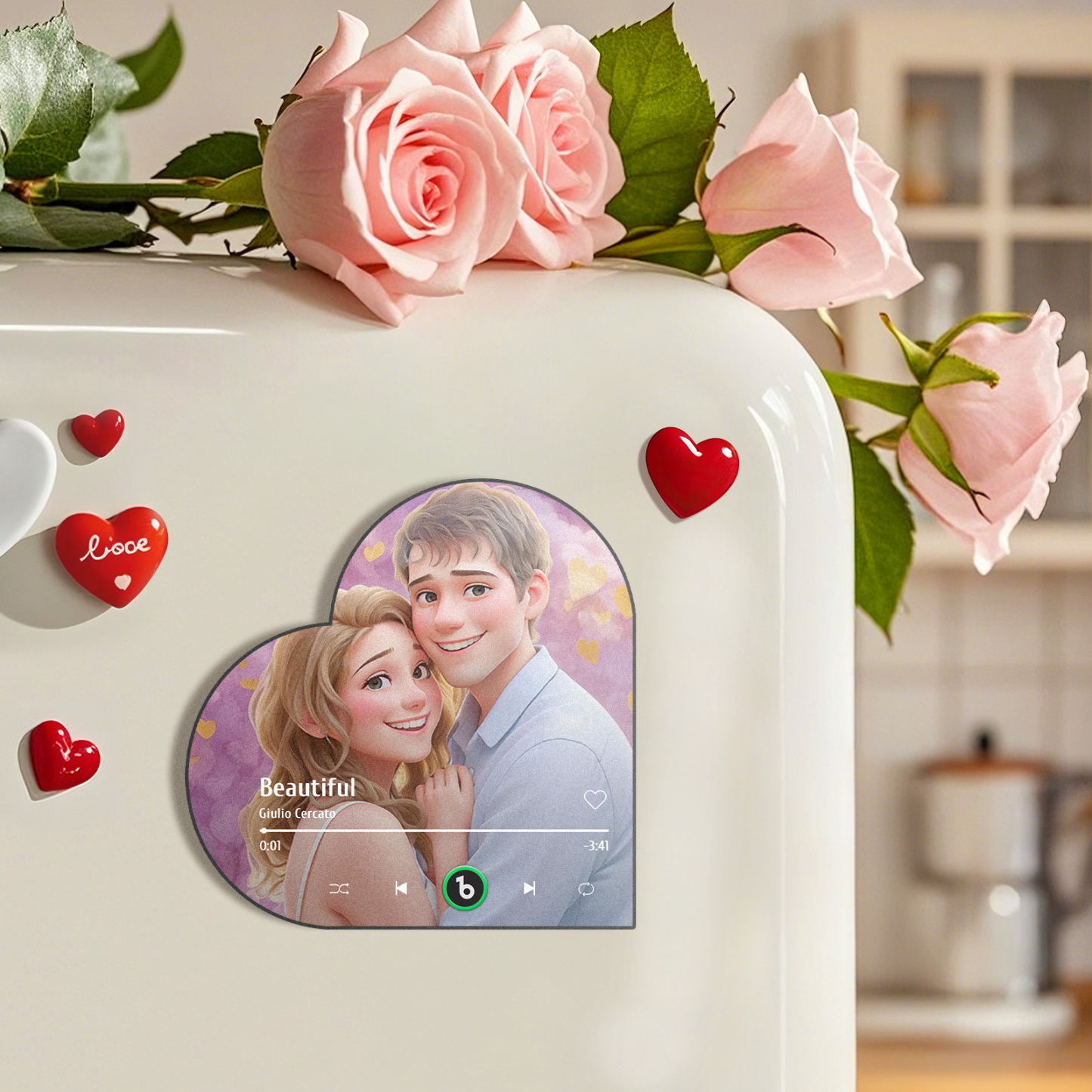 客製化音樂冰箱貼個性照片卡通風格心形相框歌曲冰箱貼可播放歌曲週年紀念禮物情侶生日禮物 - MyCustomBrickFigures