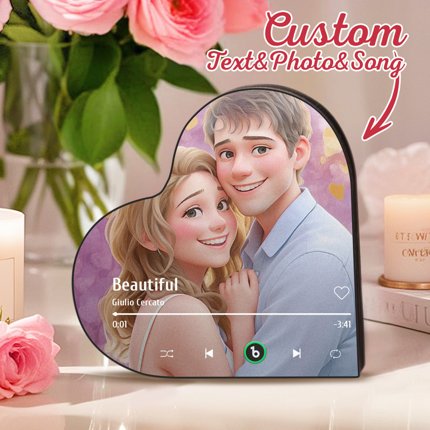 客製化音樂冰箱貼個性照片卡通風格心形相框歌曲冰箱貼可播放歌曲週年紀念禮物情侶生日禮物 - MyCustomBrickFigures