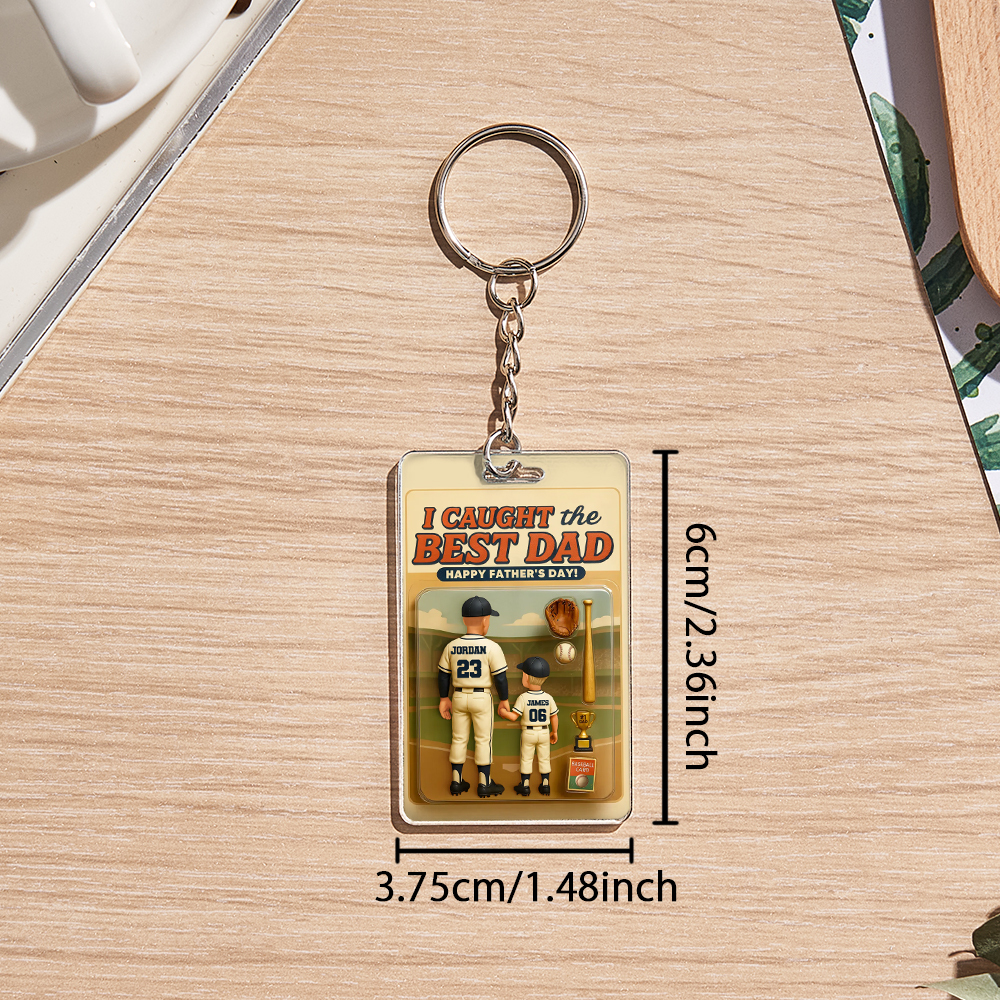 客製化3d效果活動人物包裝玩具盒風格藝術禮物個人化棒球壓克力鑰匙圈父親節禮物送給爸爸 - MyCustomBrickFigures