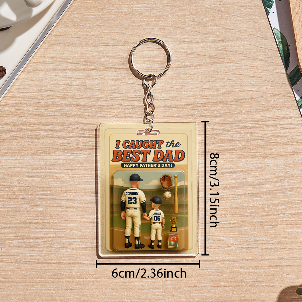 客製化3d效果活動人物包裝玩具盒風格藝術禮物個人化棒球壓克力鑰匙圈父親節禮物送給爸爸 - MyCustomBrickFigures
