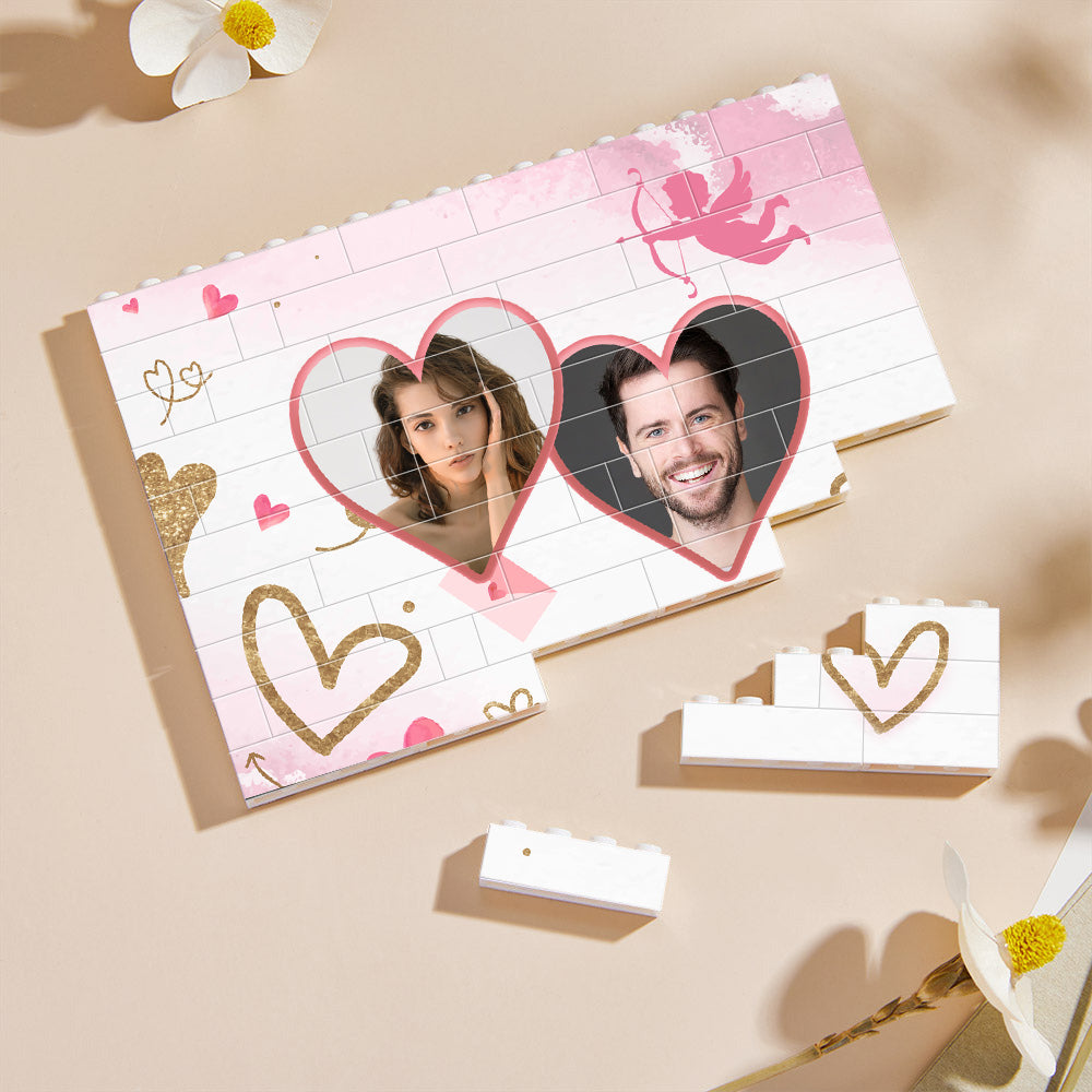 個性化雙心積木定制照片塊方形