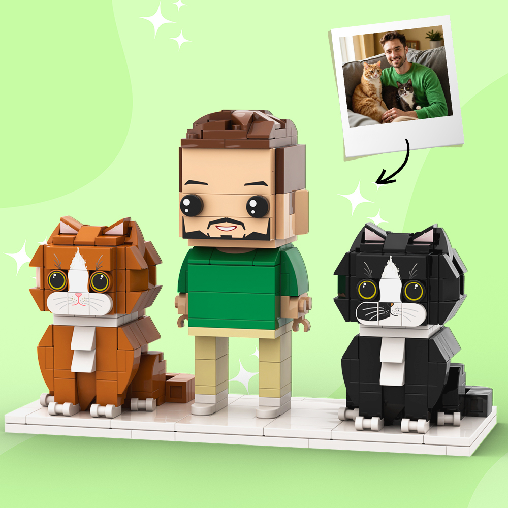 個性化單人全身人物與狗和貓寵物家庭禮物 - MyCustomBrickFigures