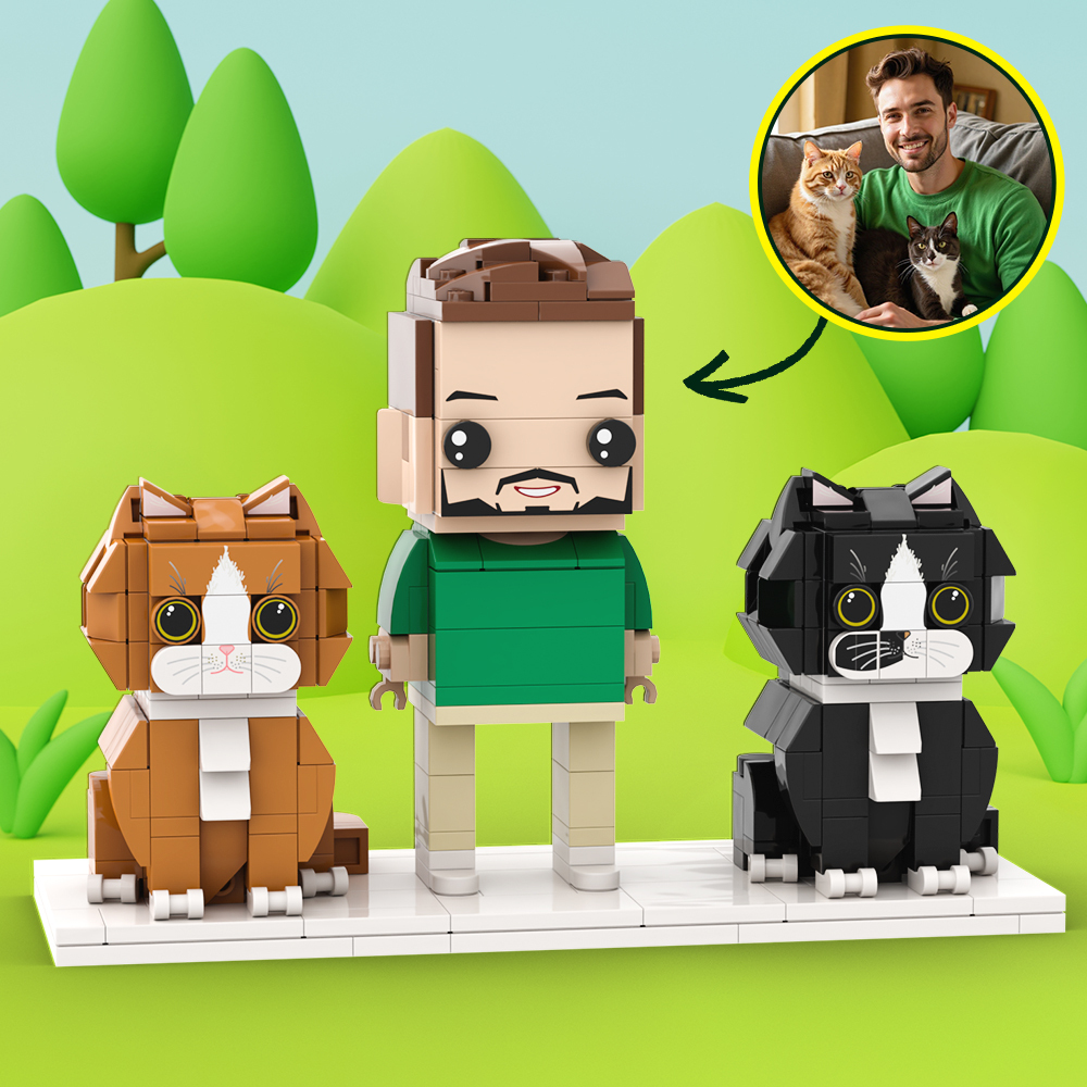 個性化單人全身人物與狗和貓寵物家庭禮物 - MyCustomBrickFigures