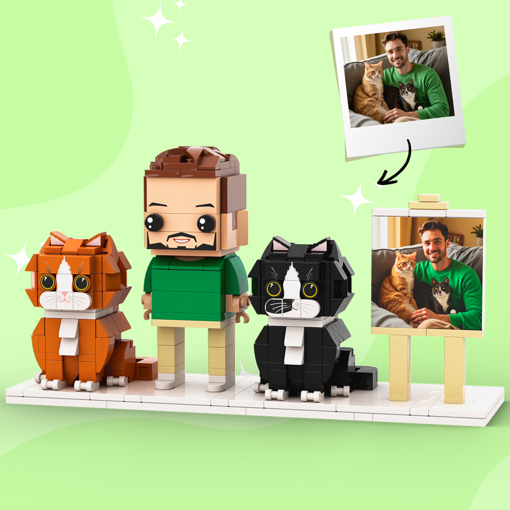 個性化單人全身人物與狗和貓寵物家庭禮物 - MyCustomBrickFigures