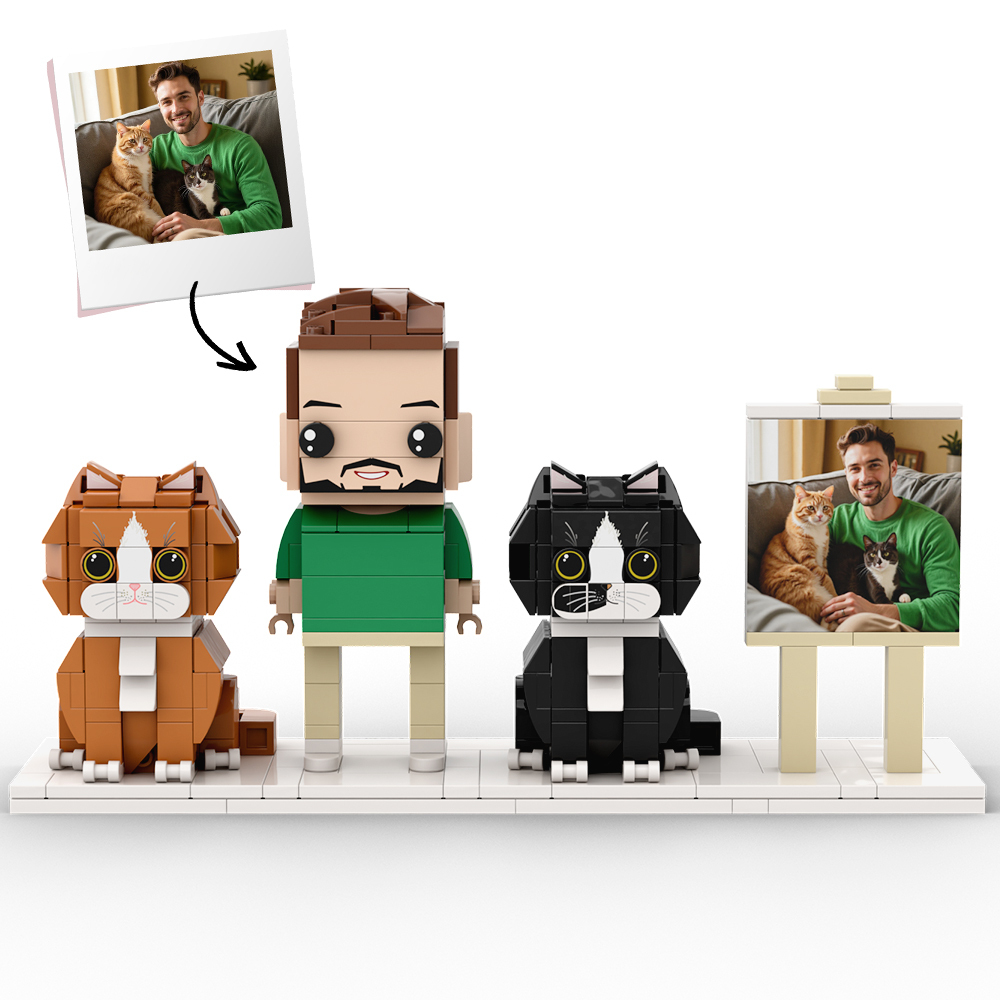 個性化單人全身人物與狗和貓寵物家庭禮物 - MyCustomBrickFigures