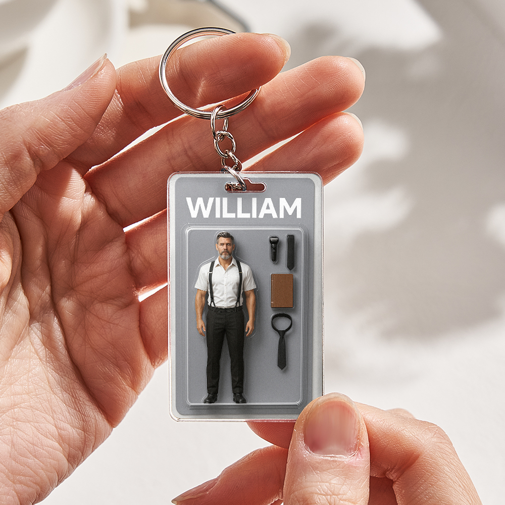 全身可客製化 3d 效果動作人物包裝包裝玩具盒風格藝術禮物個人化壓克力鑰匙圈禮物送給爸爸父親節禮物