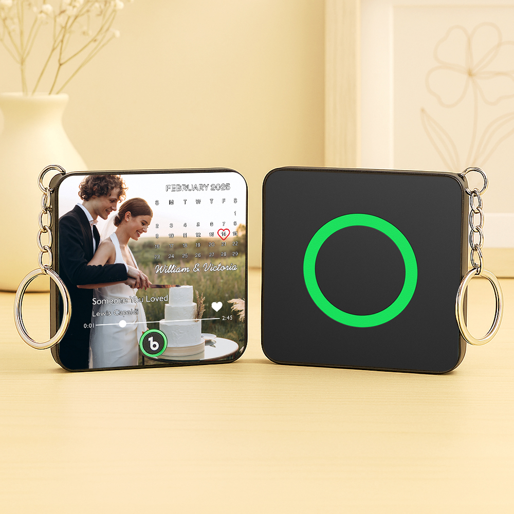 客製化音樂禮物迷你冰箱貼鑰匙扣帶客製化日期訂製照片音樂盒播放歌曲結婚禮物送給她照片音樂磁鐵鑰匙扣情侶週年紀念禮物 - MyCustomBrickFigures