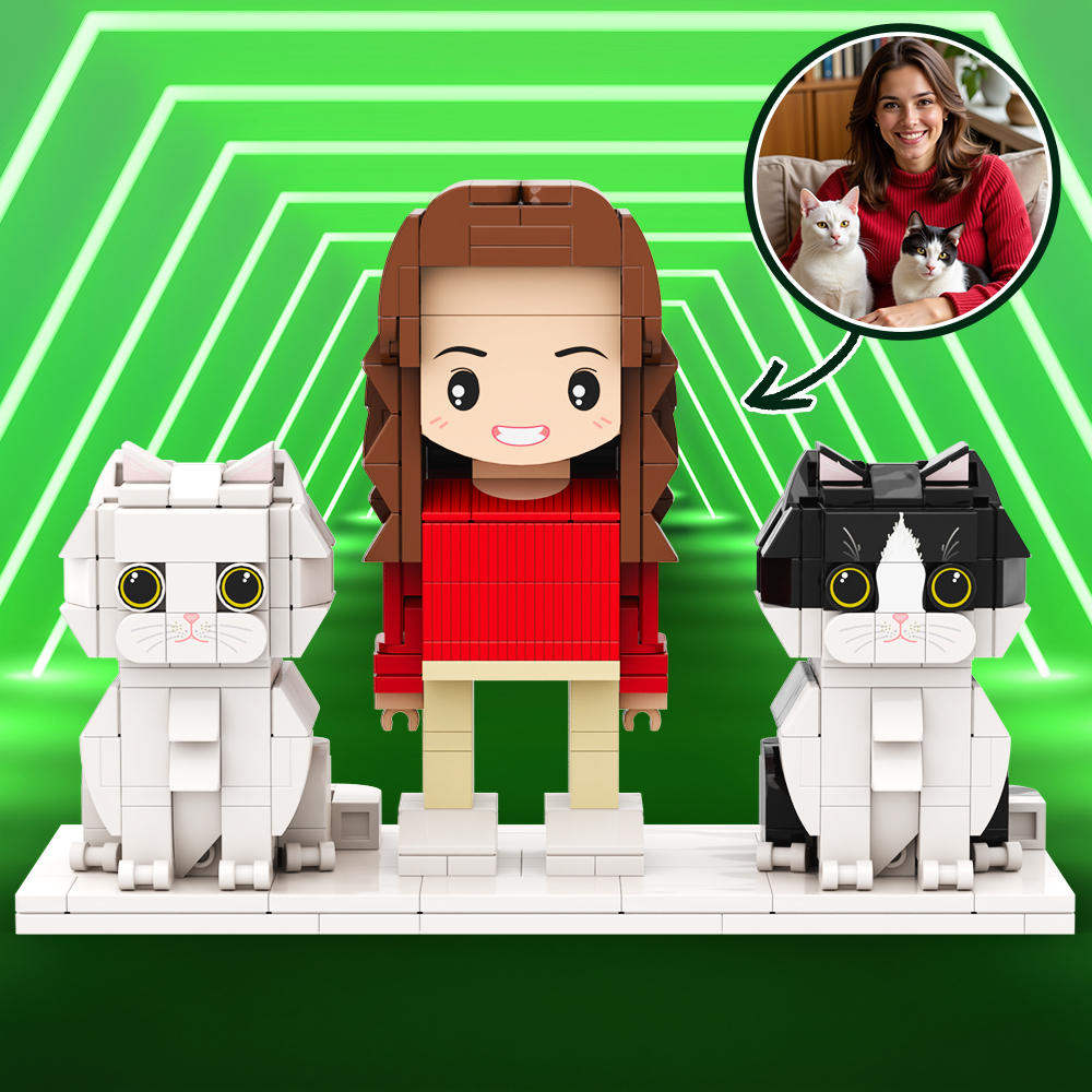 個性化單人全身人物與狗和貓寵物家庭禮物 - MyCustomBrickFigures