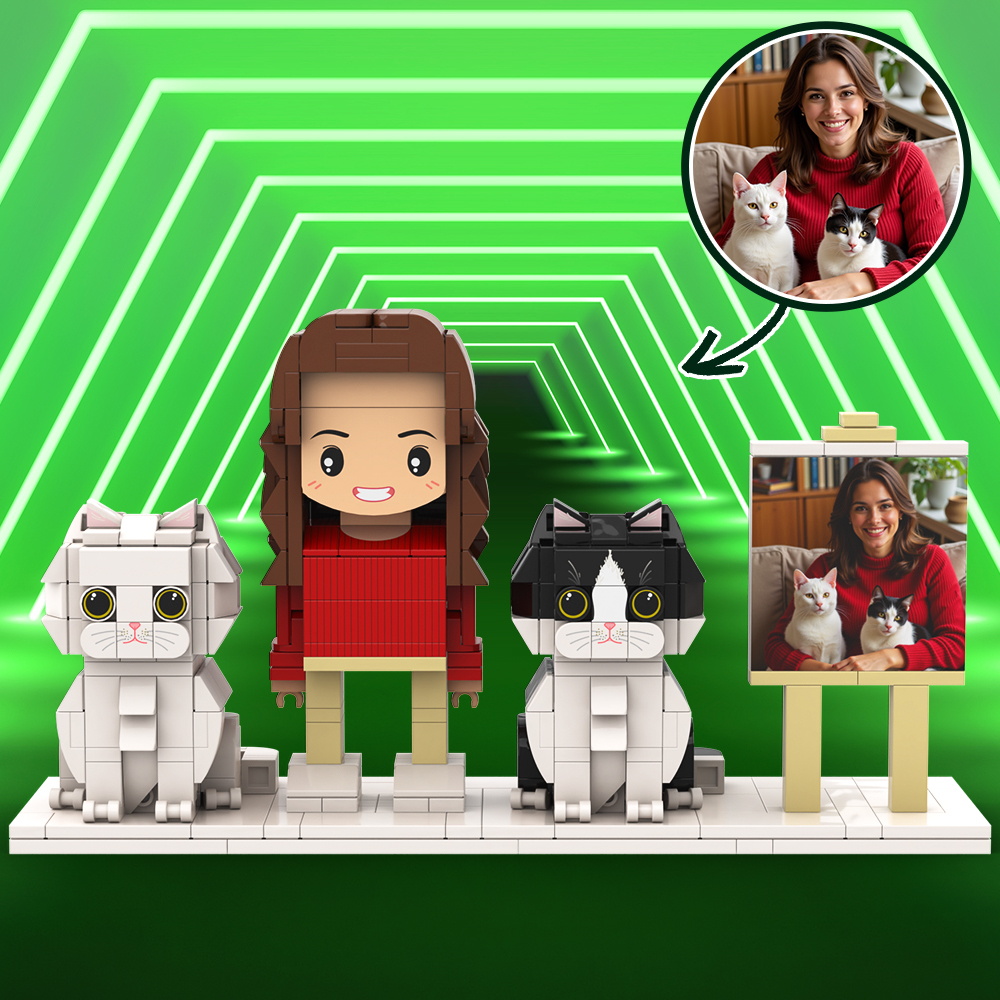 個性化單人全身人物與狗和貓寵物家庭禮物 - MyCustomBrickFigures