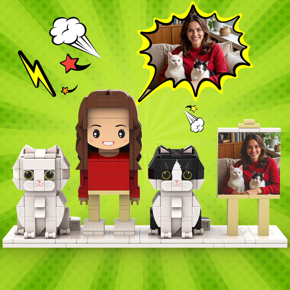 個性化單人全身人物與狗和貓寵物家庭禮物 - MyCustomBrickFigures