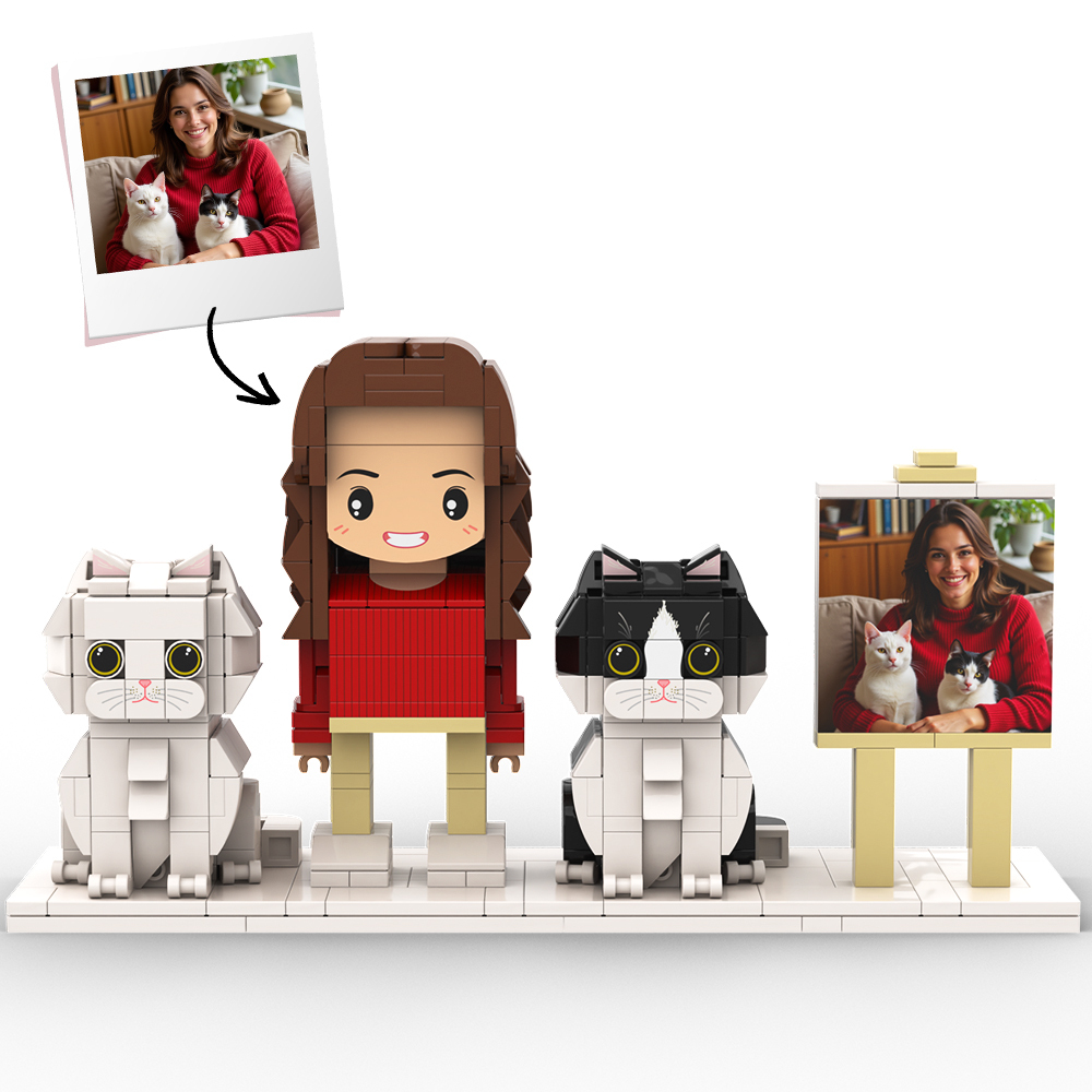 個性化單人全身人物與狗和貓寵物家庭禮物 - MyCustomBrickFigures