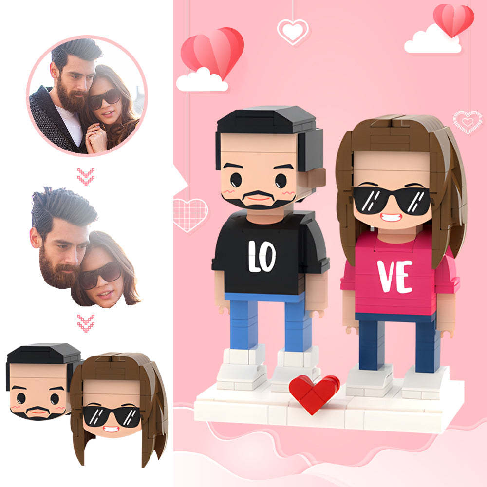 情人節禮物 訂製頭像 2 人可愛積木公仔 甜蜜情侶積木公仔 - MyCustomBrickheadz