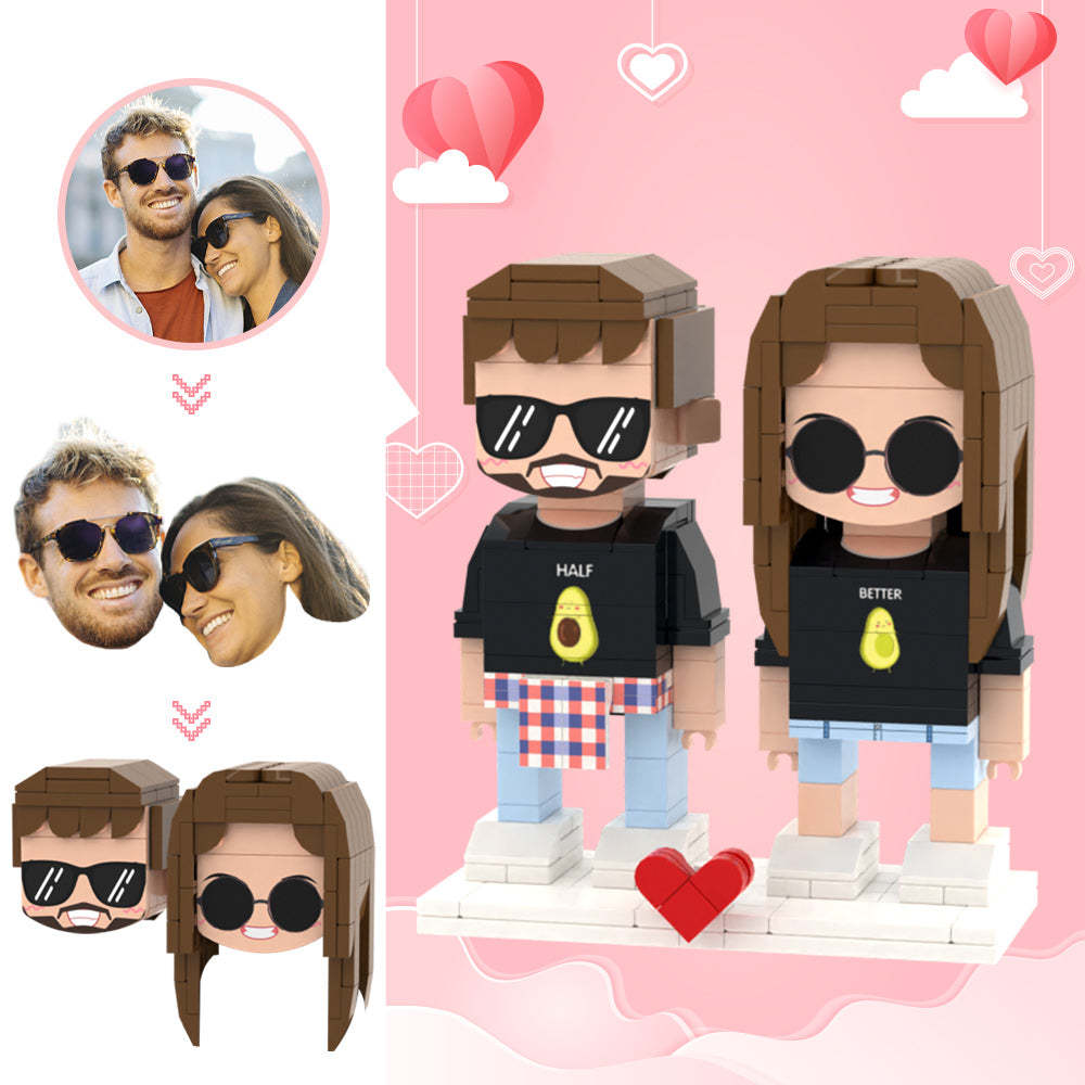 情人節禮物 訂製頭像 2 人可愛積木公仔 趣味情侶積木公仔 - MyCustomBrickheadz