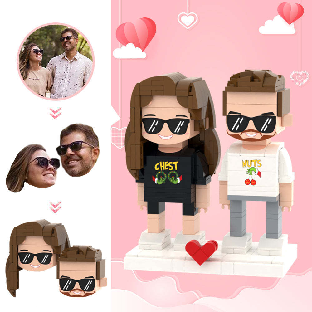 情人節禮物 客製頭像 2 人可愛積木公仔 搞笑情侶積木公仔 - MyCustomBrickheadz