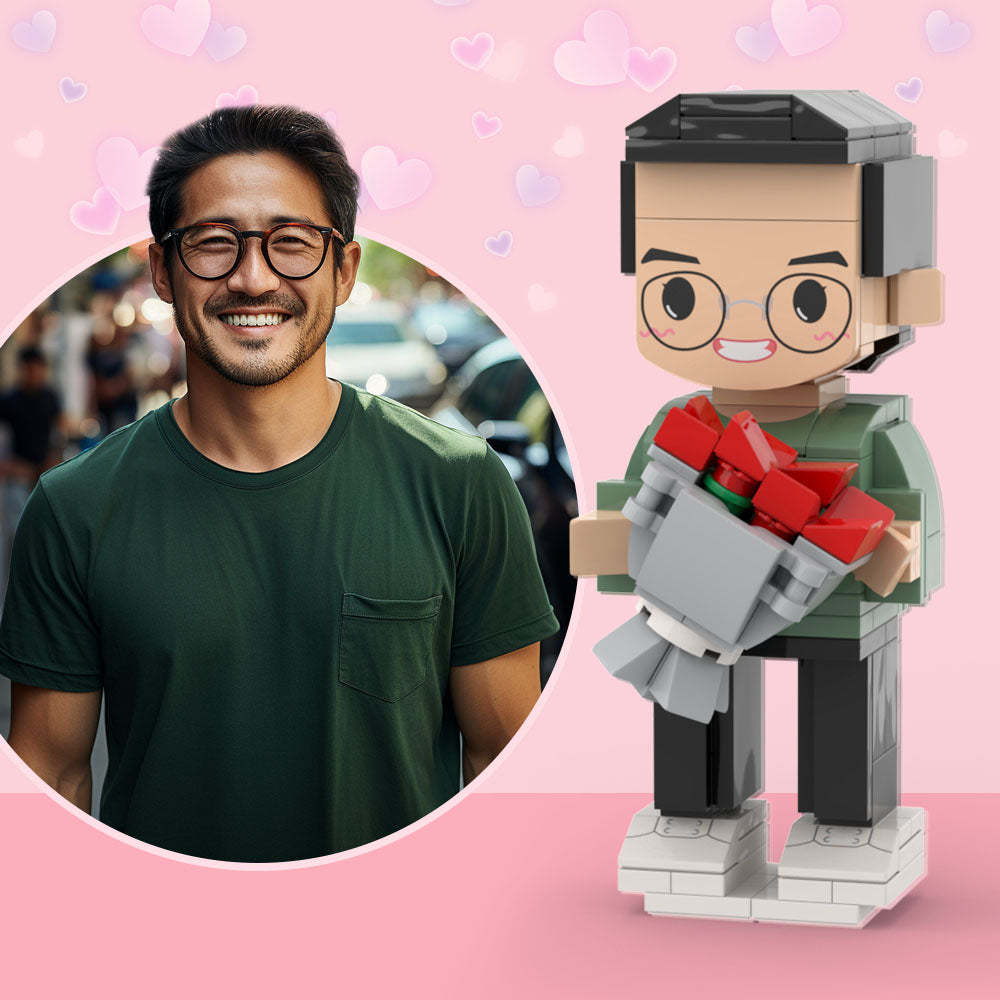全身可定制 1 人定制可愛積木人偶帶玫瑰小顆粒積木玩具 - MyCustomBrickheadz