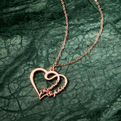 Overlapping Heart Two Name Necklace 14k Gold Plated - MadeMineAU