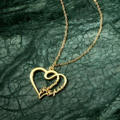 Overlapping Heart Two Name Necklace 14k Gold Plated - MadeMineAU