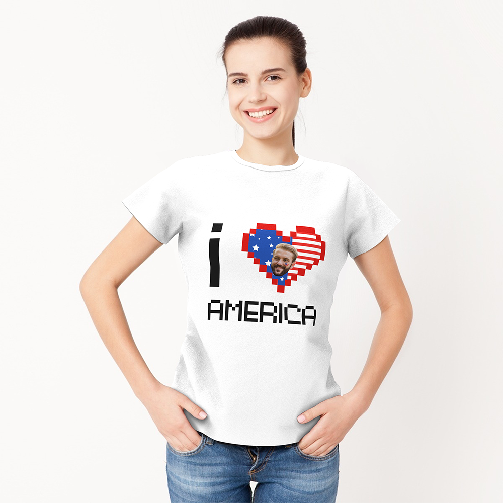 Custom Face I love America T-shirt - MadeMineAU