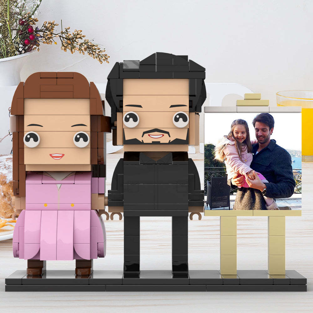 Full Body Customizable 2 People Dad Holding His Daughter In His Arm Photo Frame Personalized Custom Brick Figures Small Particle Block Toy Personalized For Father's Day - MadeMineAU
