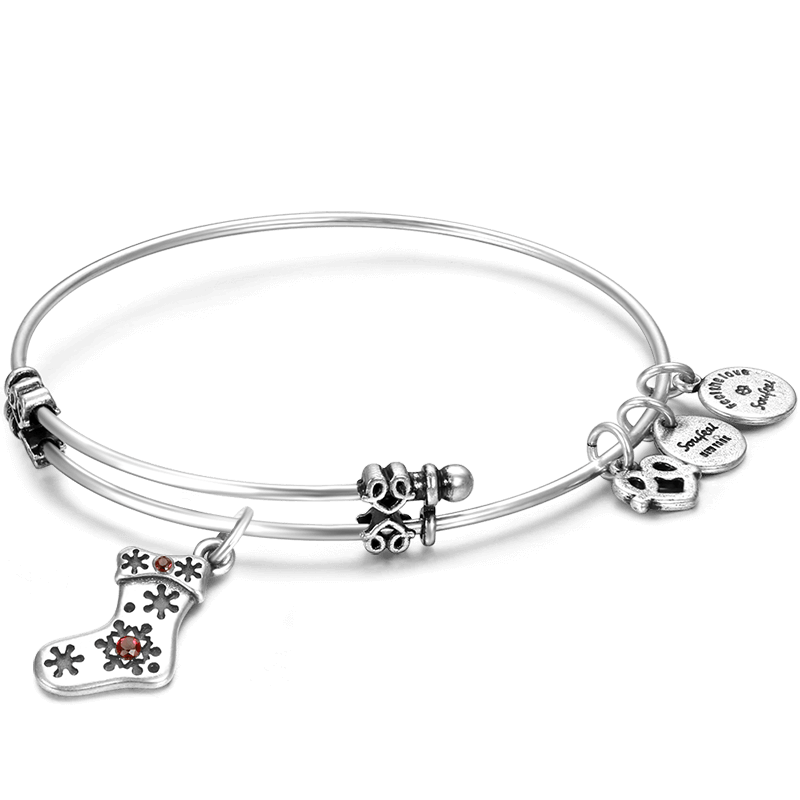 Christmas Stock Charm Bangle Silver For Children - MadeMineAU
