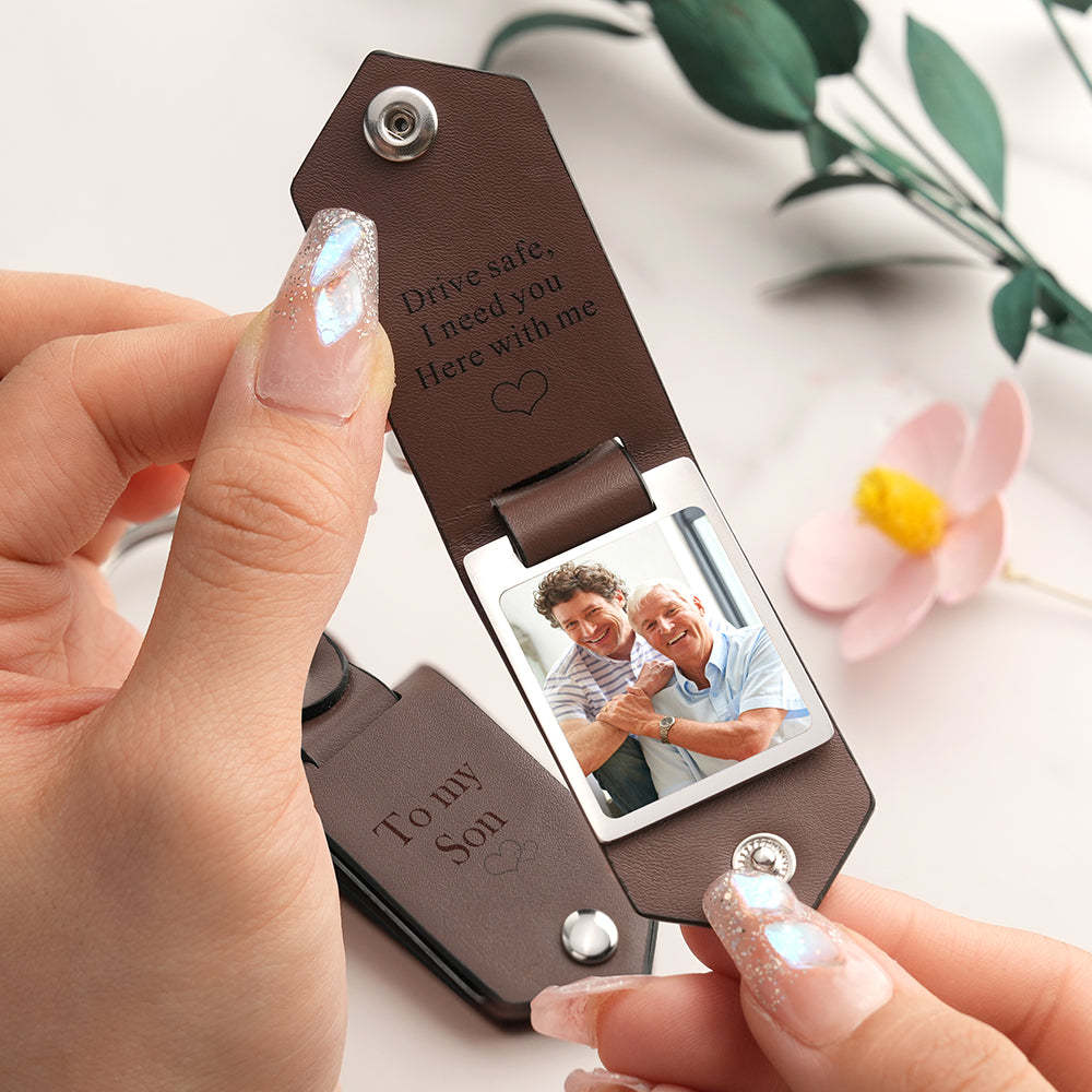 Drive Safe Keychain to My Best Dad Custom Leather Photo Text Keychain with Engraved Text - myphotowalletau