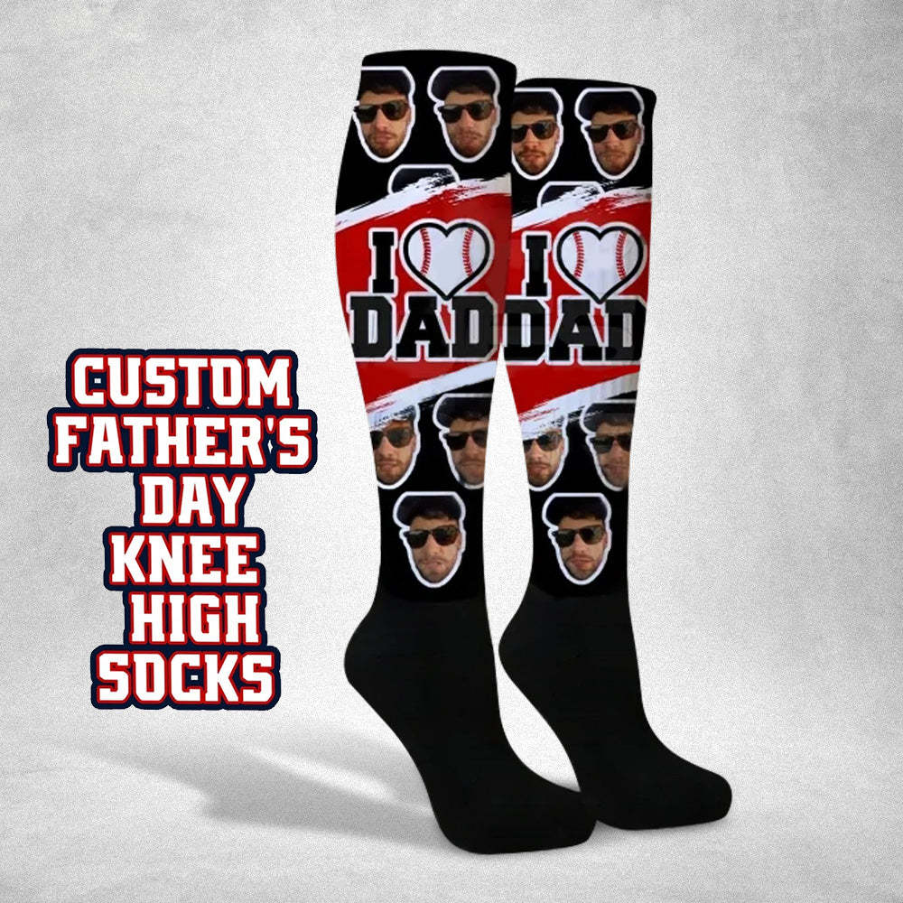 Custom I Heart Dad Knee High Socks Personalized Compression Father's Day Tournament Sport Team Baseball Softball Soccer - MadeMineAU
