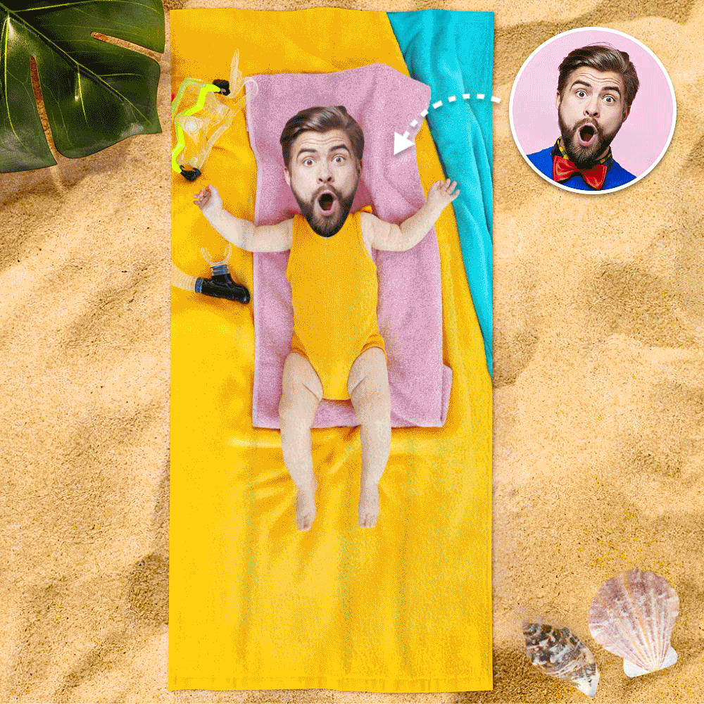 Custom Photo Face Beach Towel Face Towel With Your Dream Body Best Friend Gift 80*160cm - MadeMineAU
