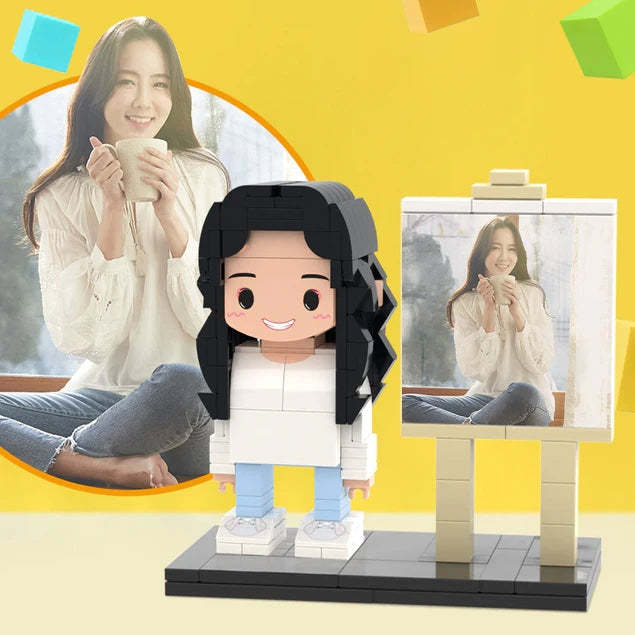 Gift For Mom Custom Brick Figures Photo Brick Figures with Frame Full Body Custom 1 Person Round Face Brick Figures - MadeMineAU
