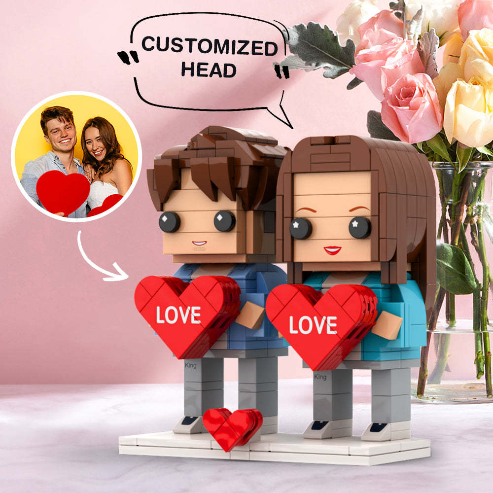 Couple Holding Heart Valentine's Day Gift Brick Figures Personalized Couples Brick Figures Small Particle Block - MadeMineAU