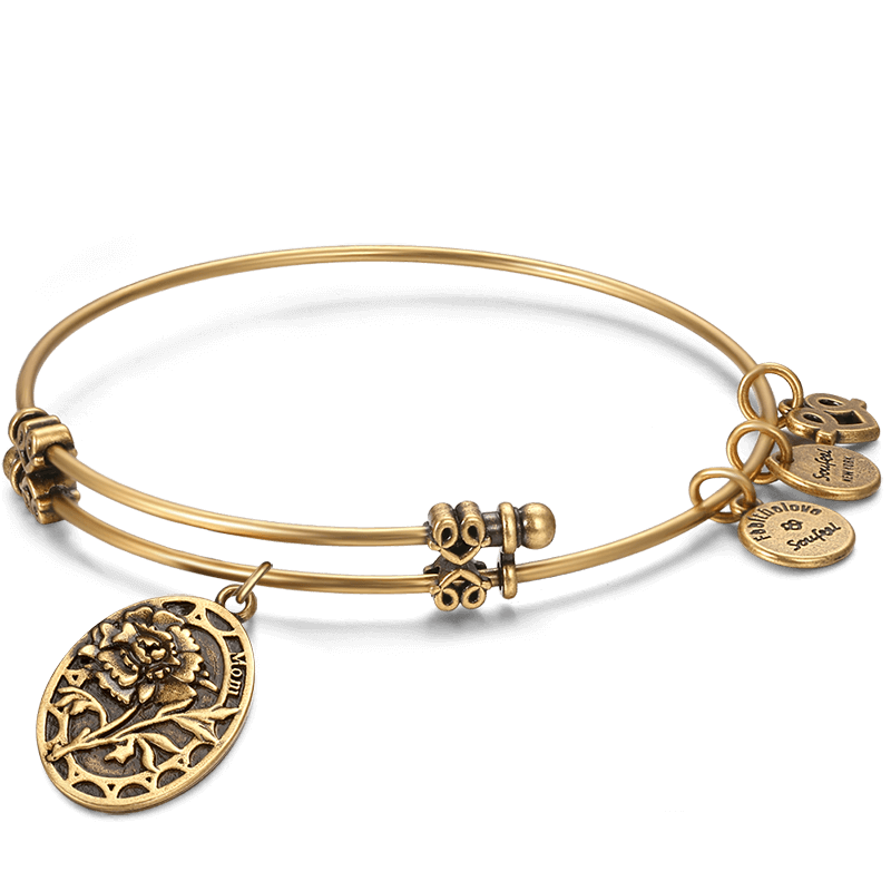 Carnation Engraved Charm Bangle Gold Plated Mother'S Day Gift - MadeMineAU
