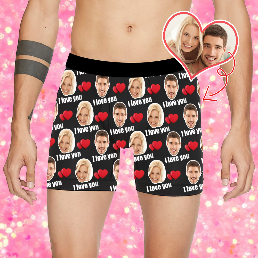 Gifts for Him Men's Custom Face Photo Love Boxer Shorts - MadeMineAU