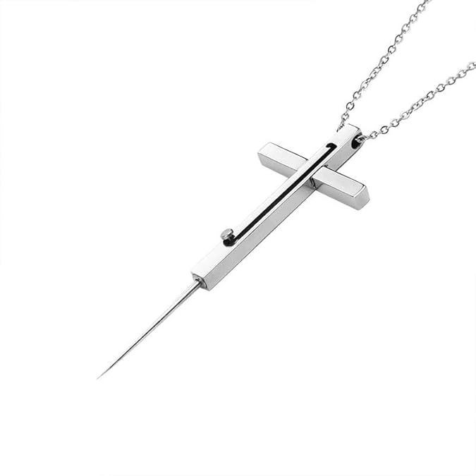 Self Defense Cross Necklace, 21 inch Chain, Stainless Steel Hidden Protection Tool with Safety Lock - MademineAU