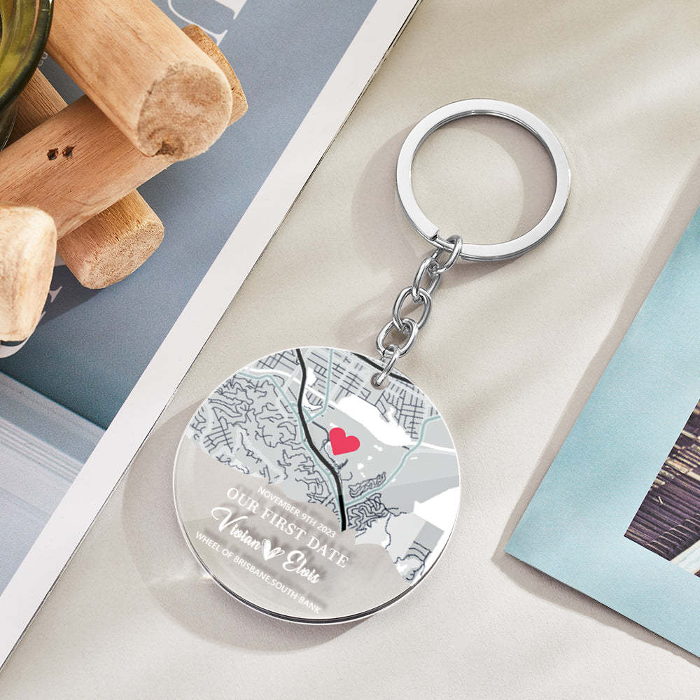 Personalized Acrylic Map Keychain Our First Date Keychain Valentine's Day Gift - MadeMineAU